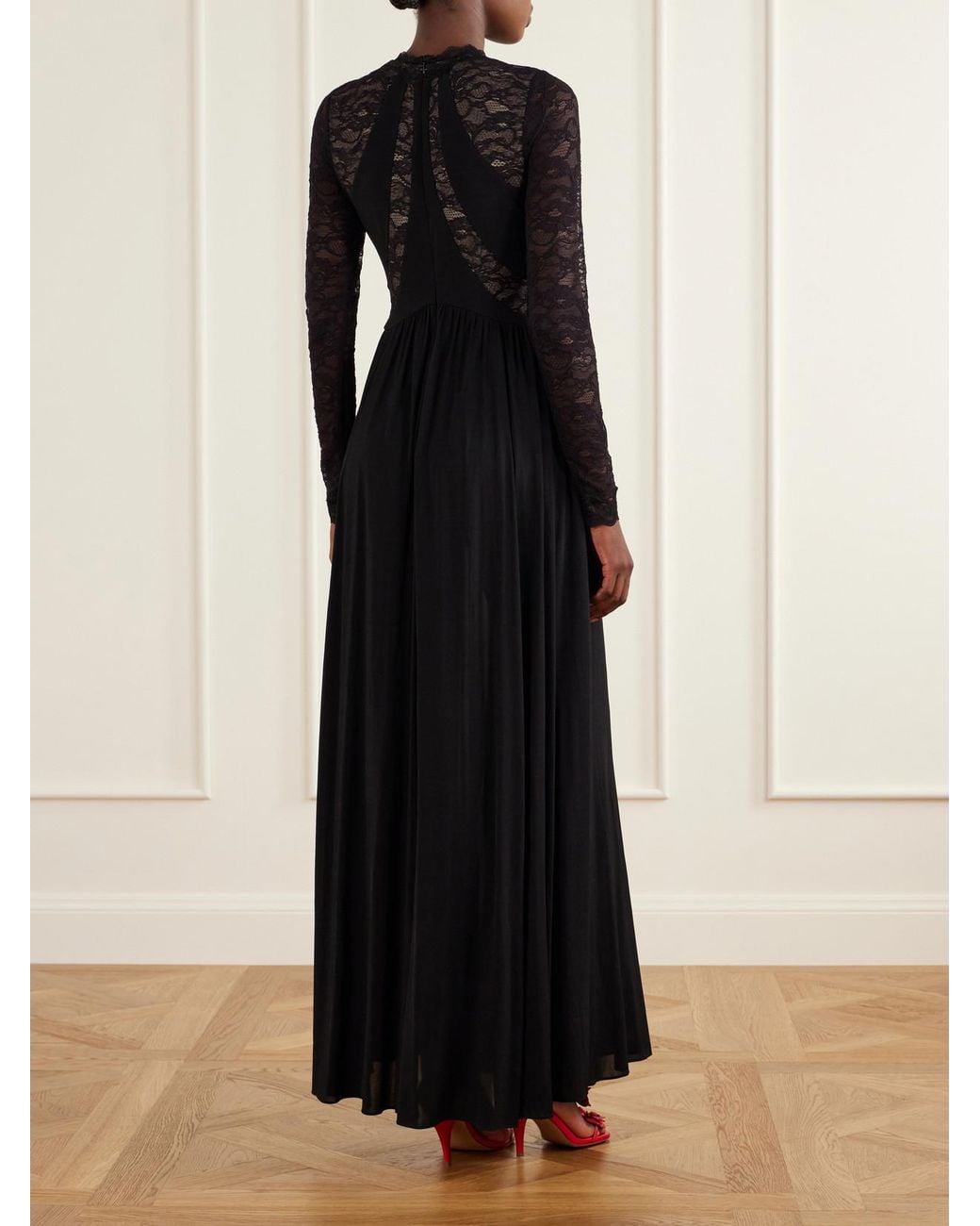 Zimmermann Black Clash Lace-Trimmed Stretch-Jersey Maxi Dress