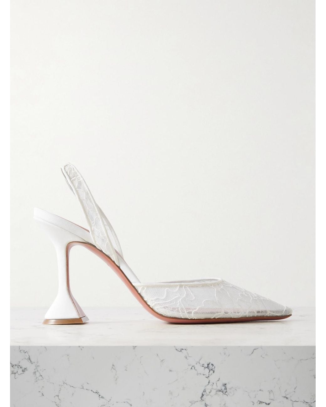 AMINA MUADDI White Holli 95 Lace And Leather Slingback Pumps