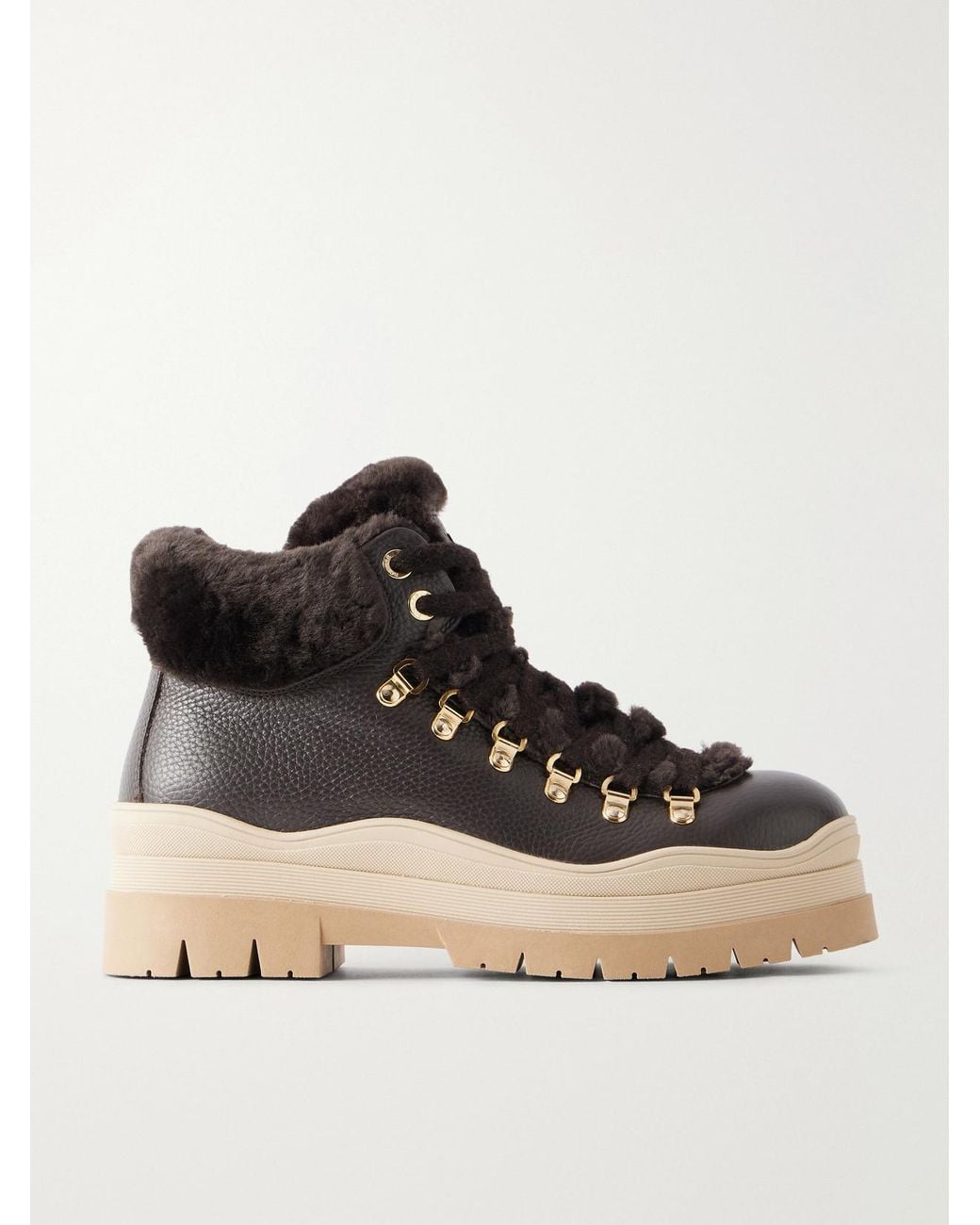 Bogner Black Arosa 9 Shearling-Trimmed Leather Ankle Boots