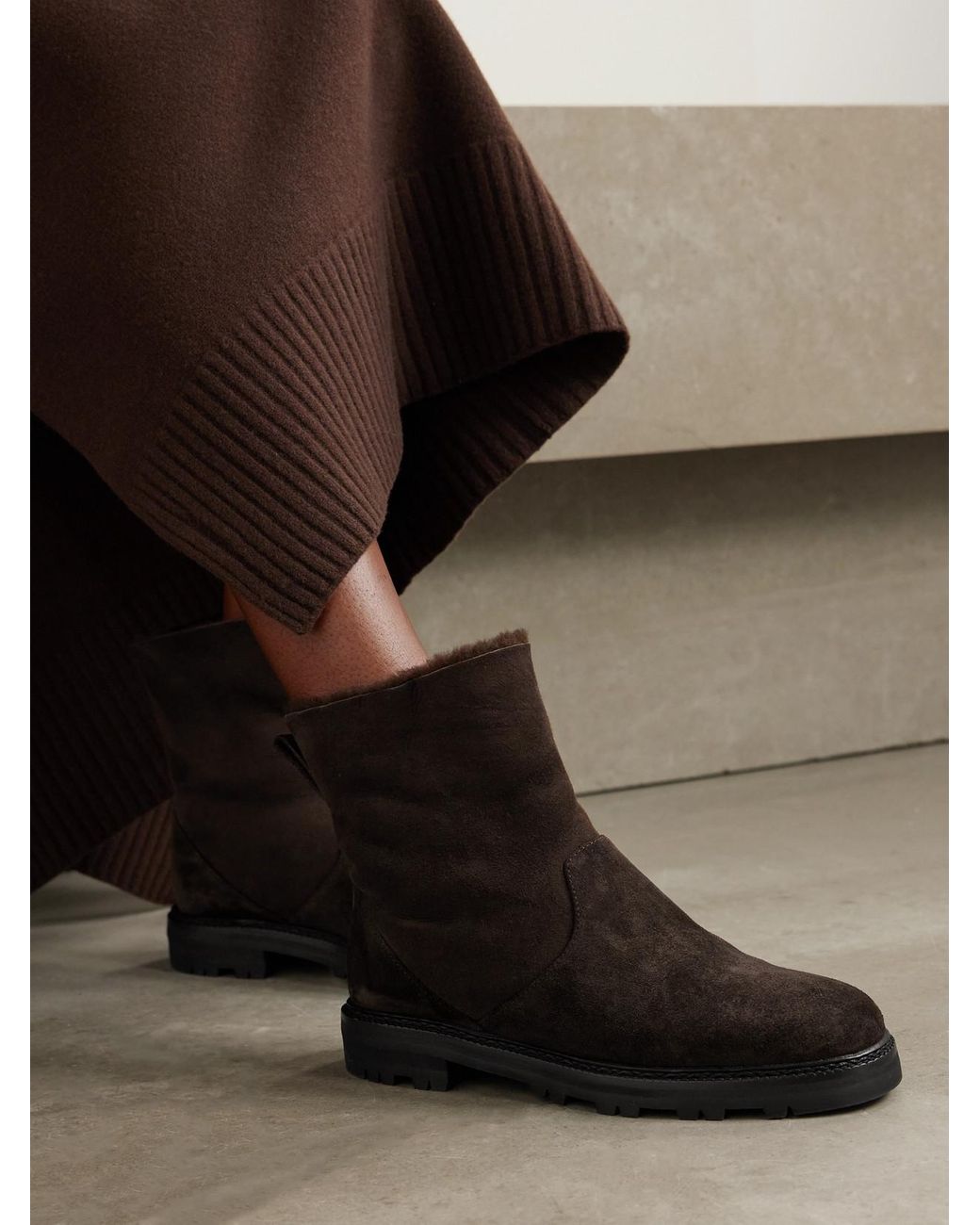 Manolo Blahnik Black Tomosa Shearling-Lined Suede Ankle Boots
