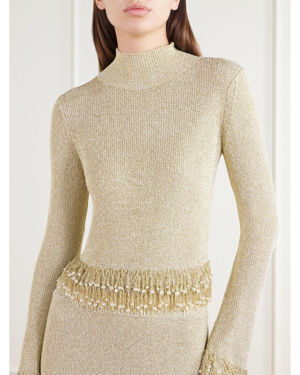 Jonathan Simkhai Natural Tali Bead-Embellished Bouclé Top