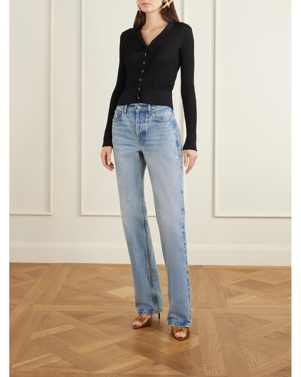 Saint Laurent Blue Nico High-Rise Straight-Leg Jeans