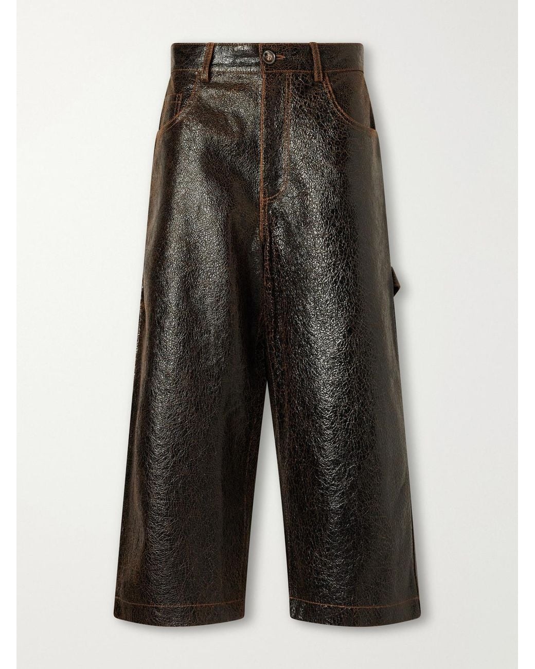 Sanderlak Gray Leather Wide-Leg Pants