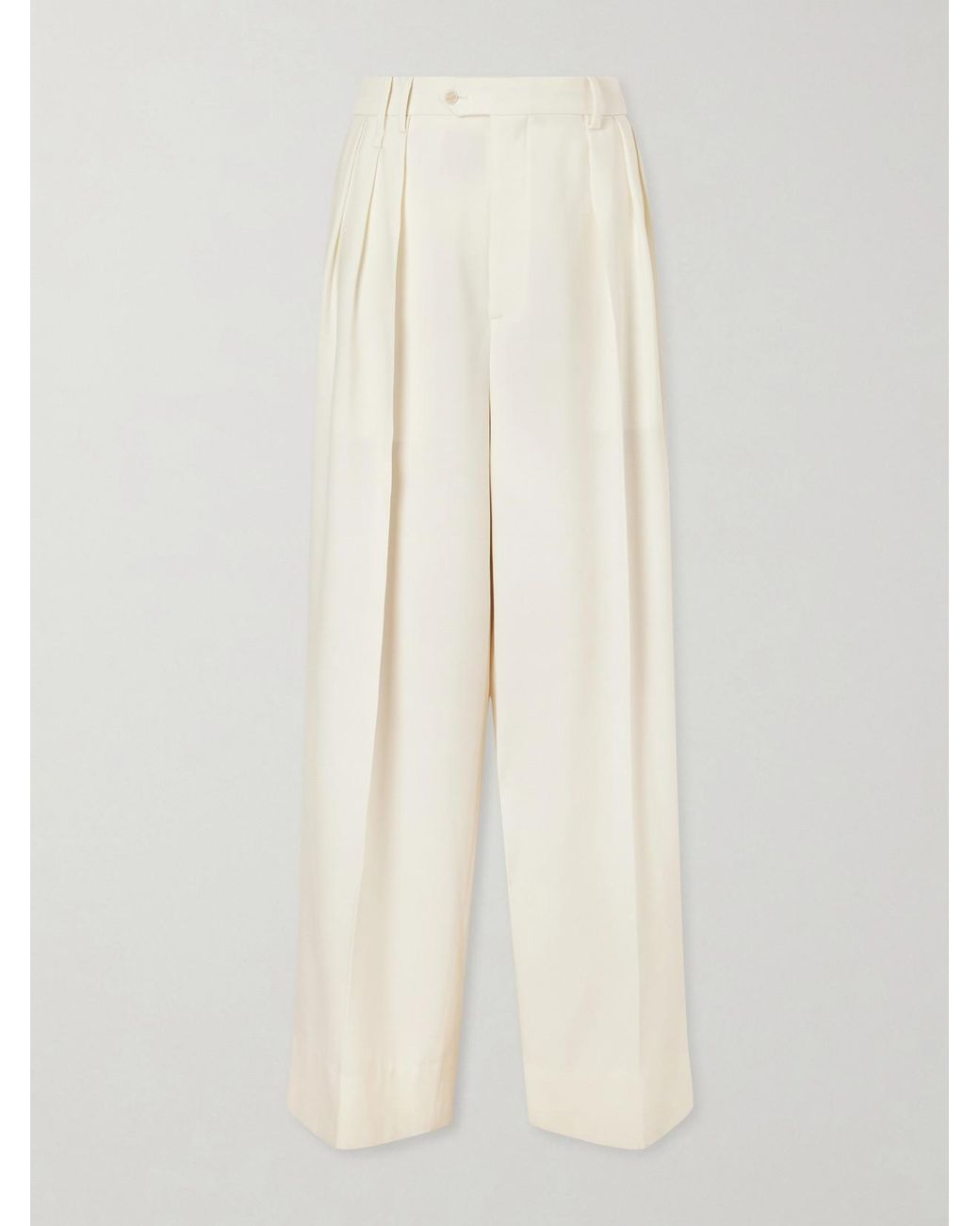 Calvin Klein White Alexandra Pleated Grain De Poudre Wool Wide-Leg Pants