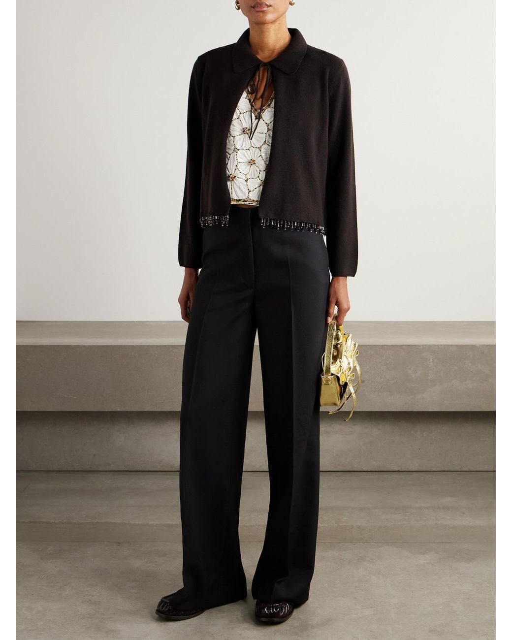 Bode Black Embellished Wool And Cashmere-Blend Cardigan