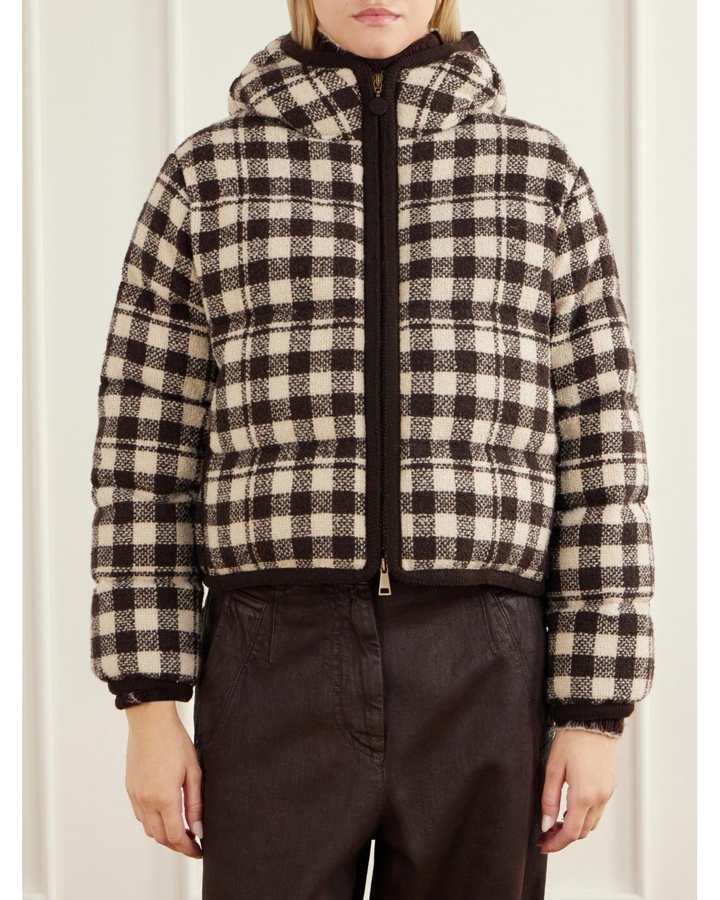 Moncler Black Abstraction Checked Wool-Blend Down Jacket