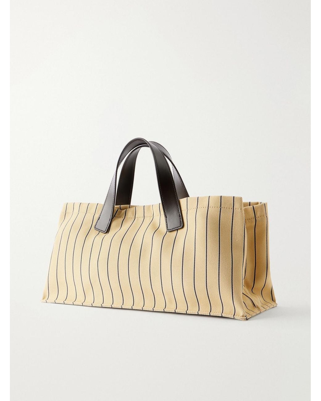 Staud Natural Port Logo-Embossed Leather-Trimmed Striped Canvas Tote