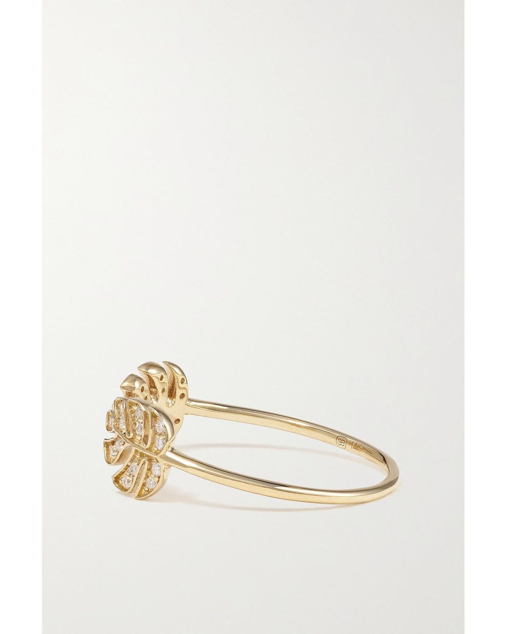 Sydney Evan Metallic Tiny Monstera Leaf 14-Karat Diamond Ring