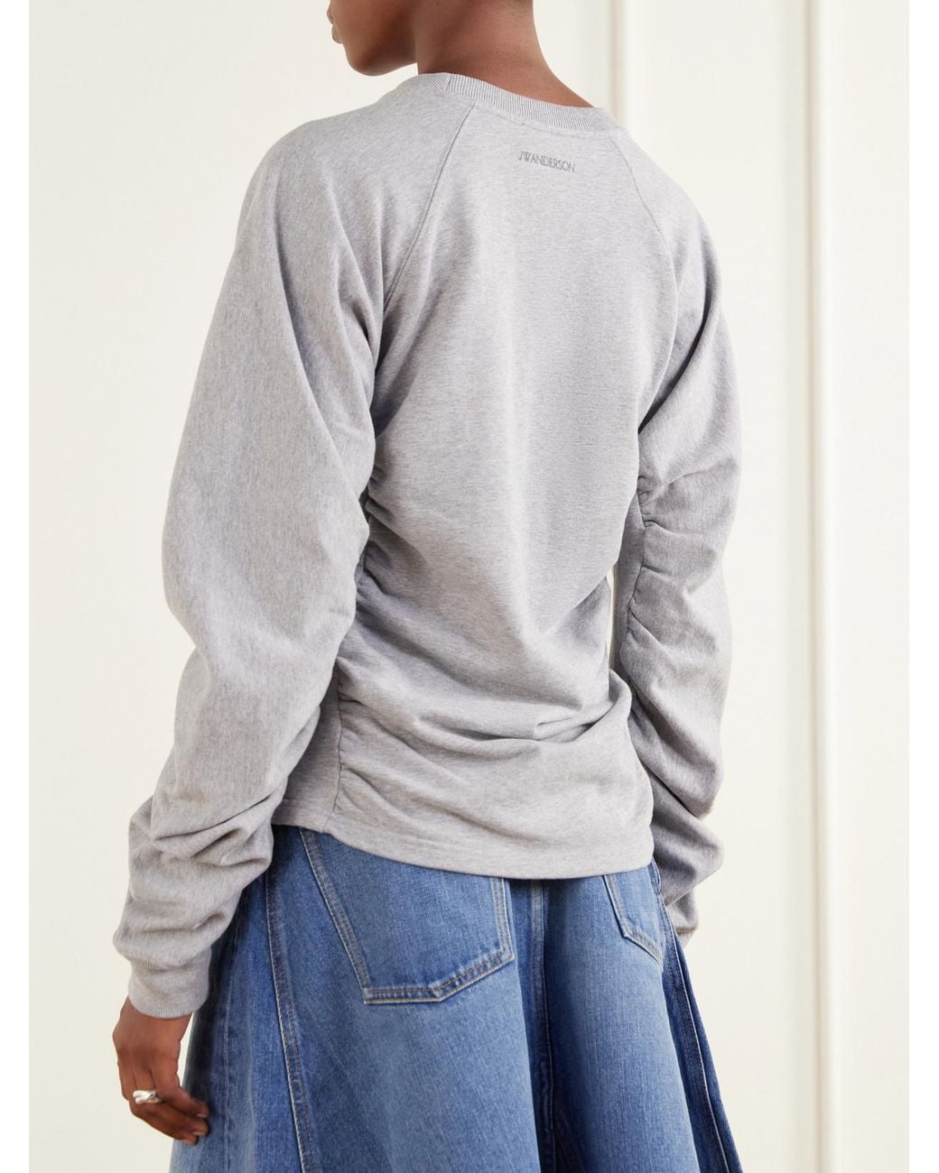 J.W. Anderson Gray Ruched Sleeve Cotton-Jersey Sweatshirt