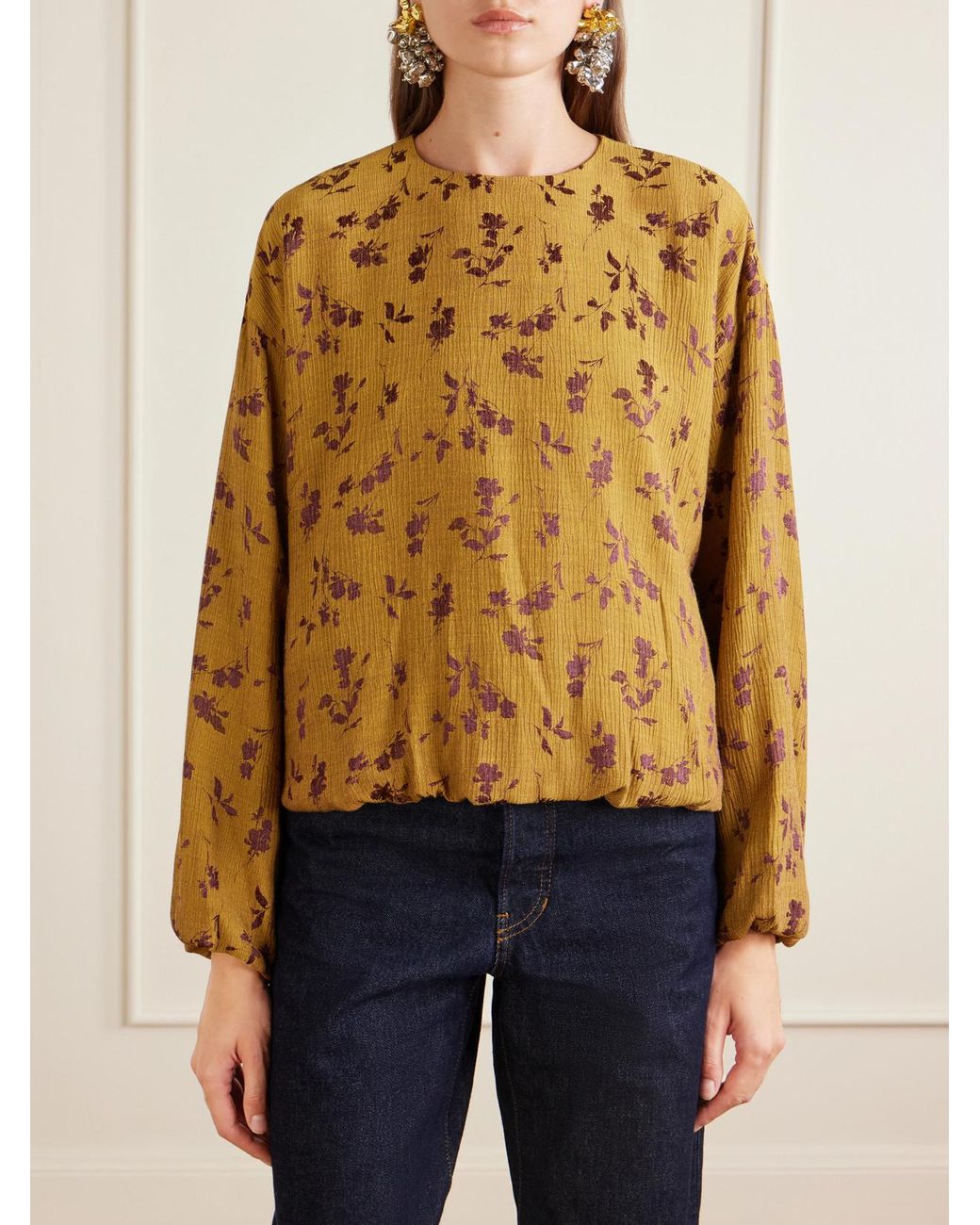 Dries Van Noten Metallic Floral-Jacquard Cloqué Blouse