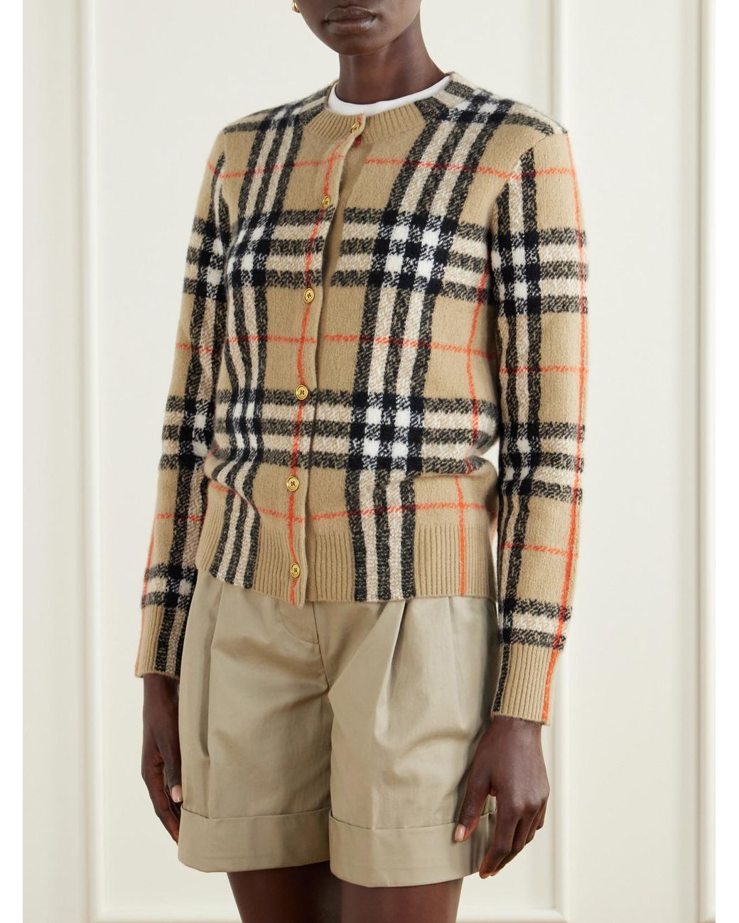 Burberry Natural Checked Cashmere Cardigan