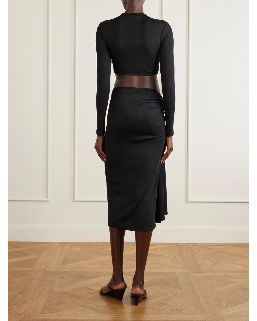 Christopher Esber Black Droplet Crystal-Embellished Ribbed Blouse