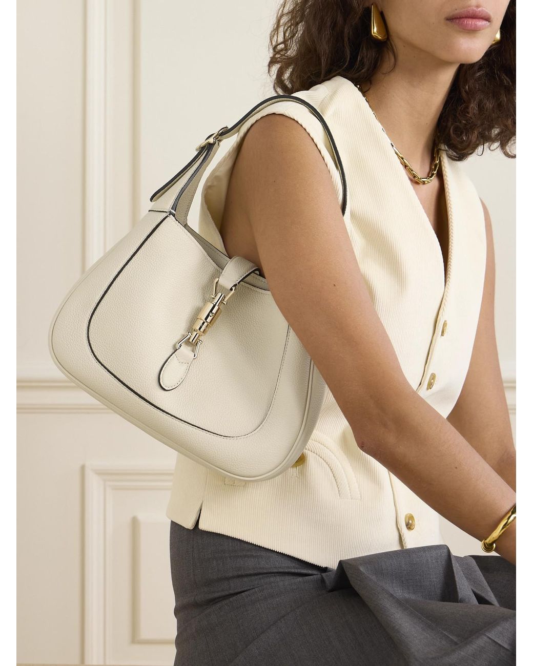 Gucci Natural Jackie 1961 Small Textured-Leather Shoulder Bag