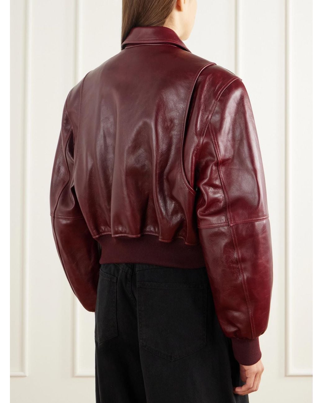 Willy Chavarria Red Cropped Leather Bomber Jacket