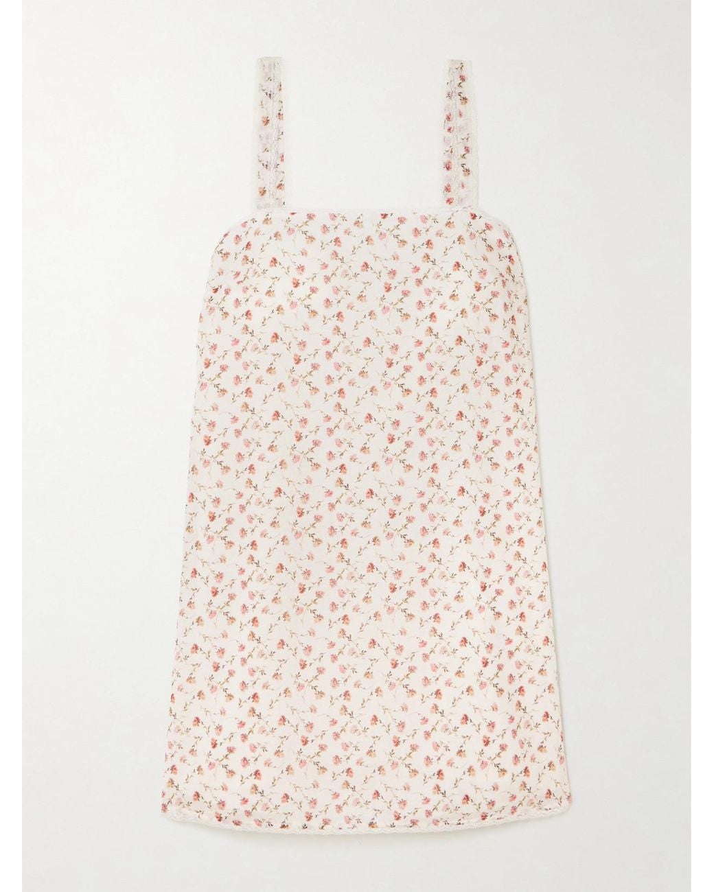 Posse Natural Charlotte Lace-Trimmed Floral-Print Cotton Mini Dress
