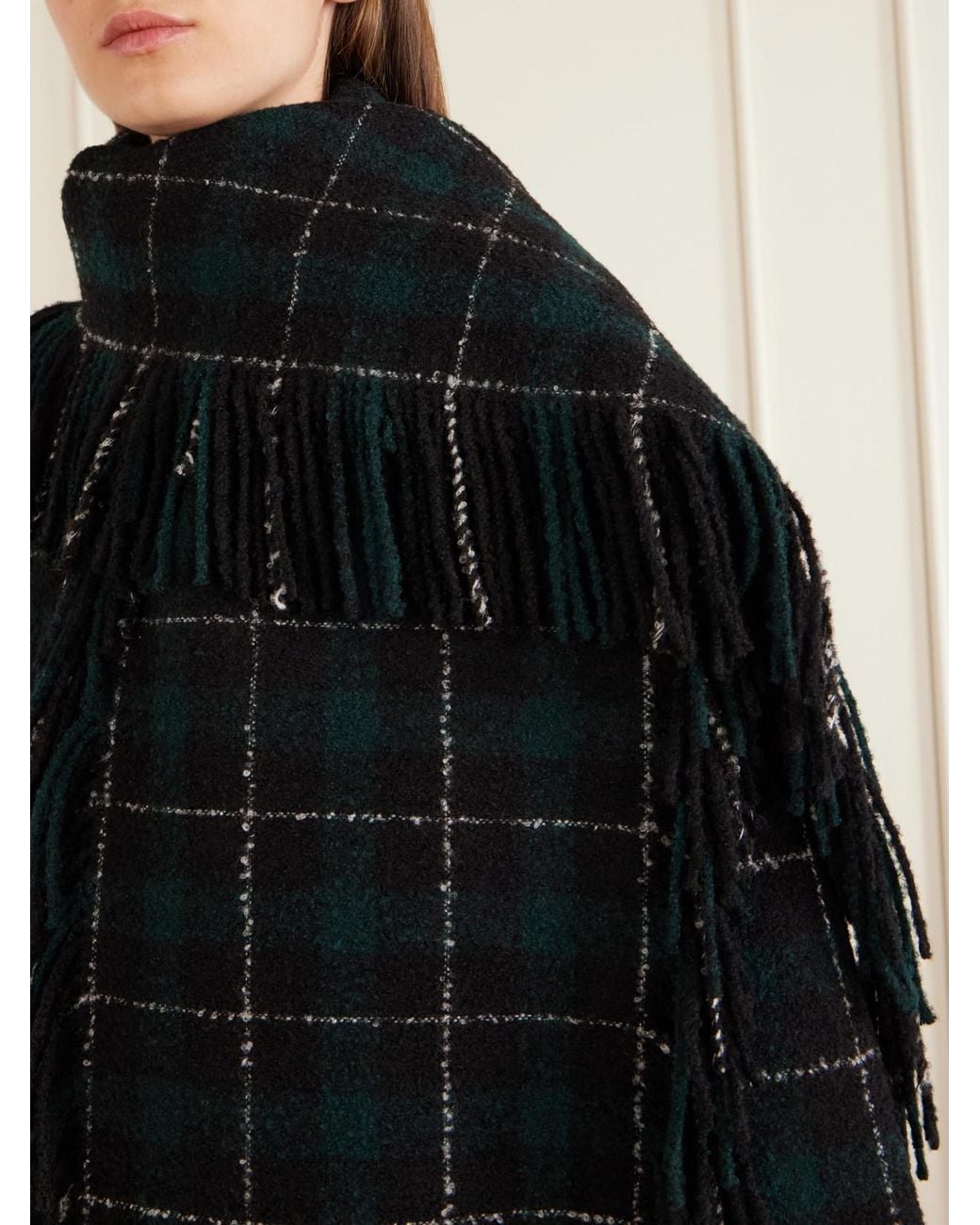 Totême Black Fringed Checked Wool-Blend Jacket
