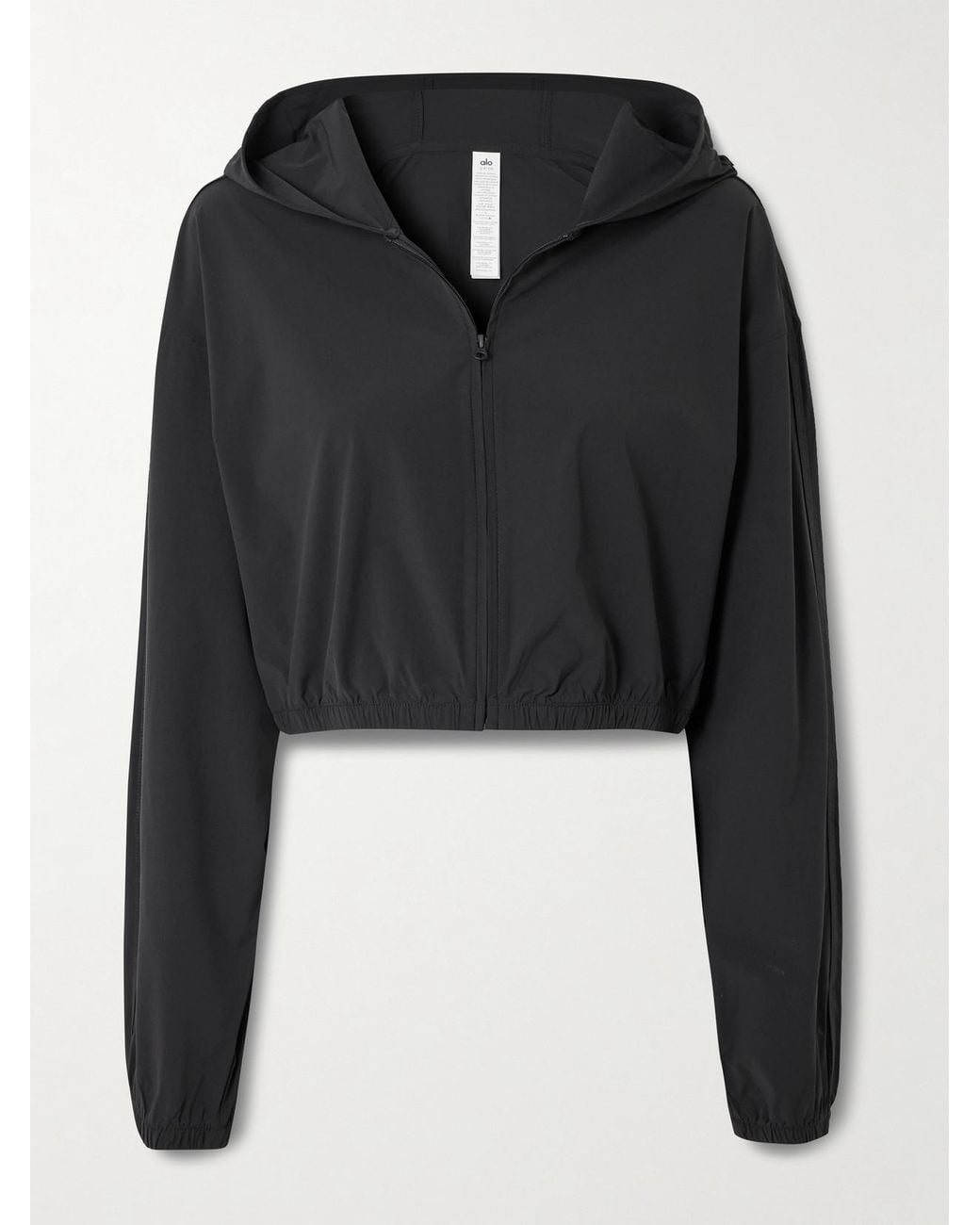 Alo Yoga Effortless Cropped Stretch-Shell Hoodie in Black | Lyst