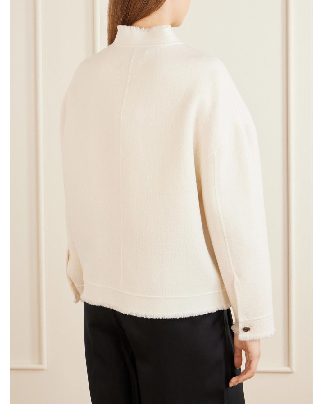 Max Mara Natural Palmizi Fringed Wool-Bouclé Jacket