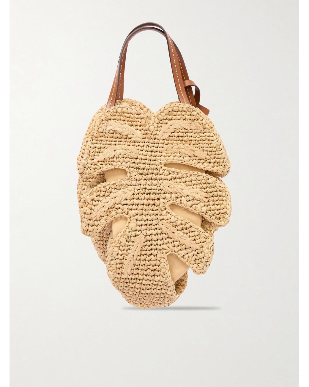 Staud Metallic Palm Leather-Trimmed Raffia Top Handle Bag