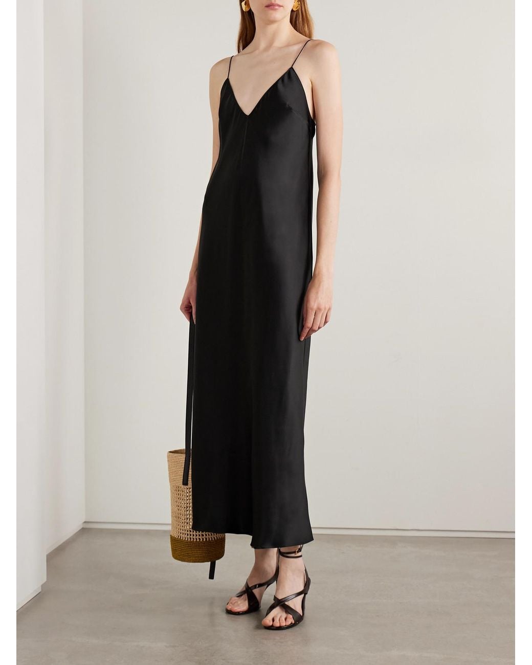 KHAITE Taja Satin Maxi Dress in Black | Lyst