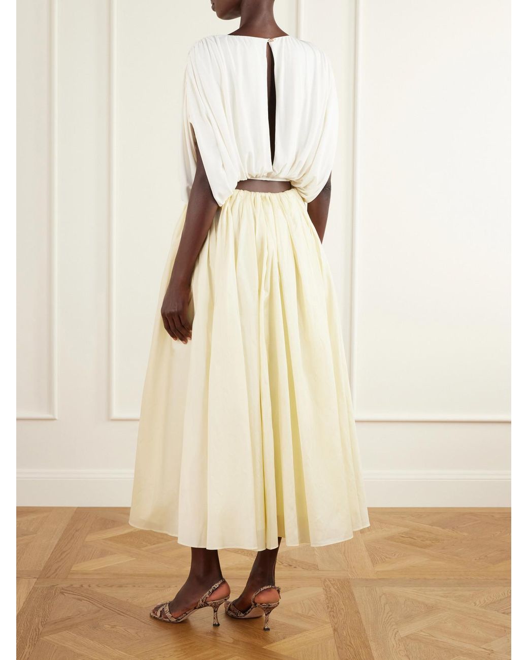 Abadia White Draped Stretch-Jersey Blouse
