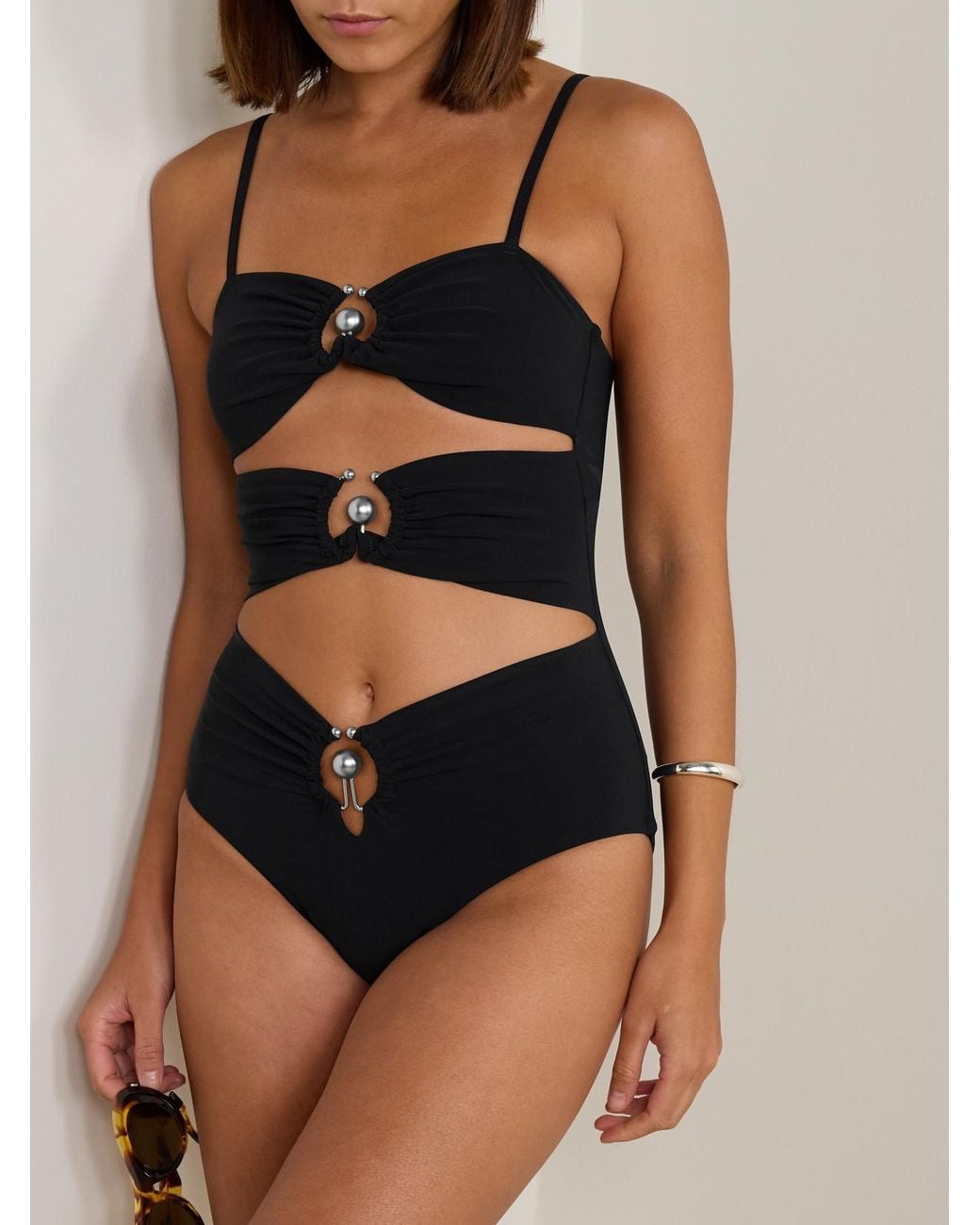 Christopher Esber Black Cutout Embellished Swimsuit