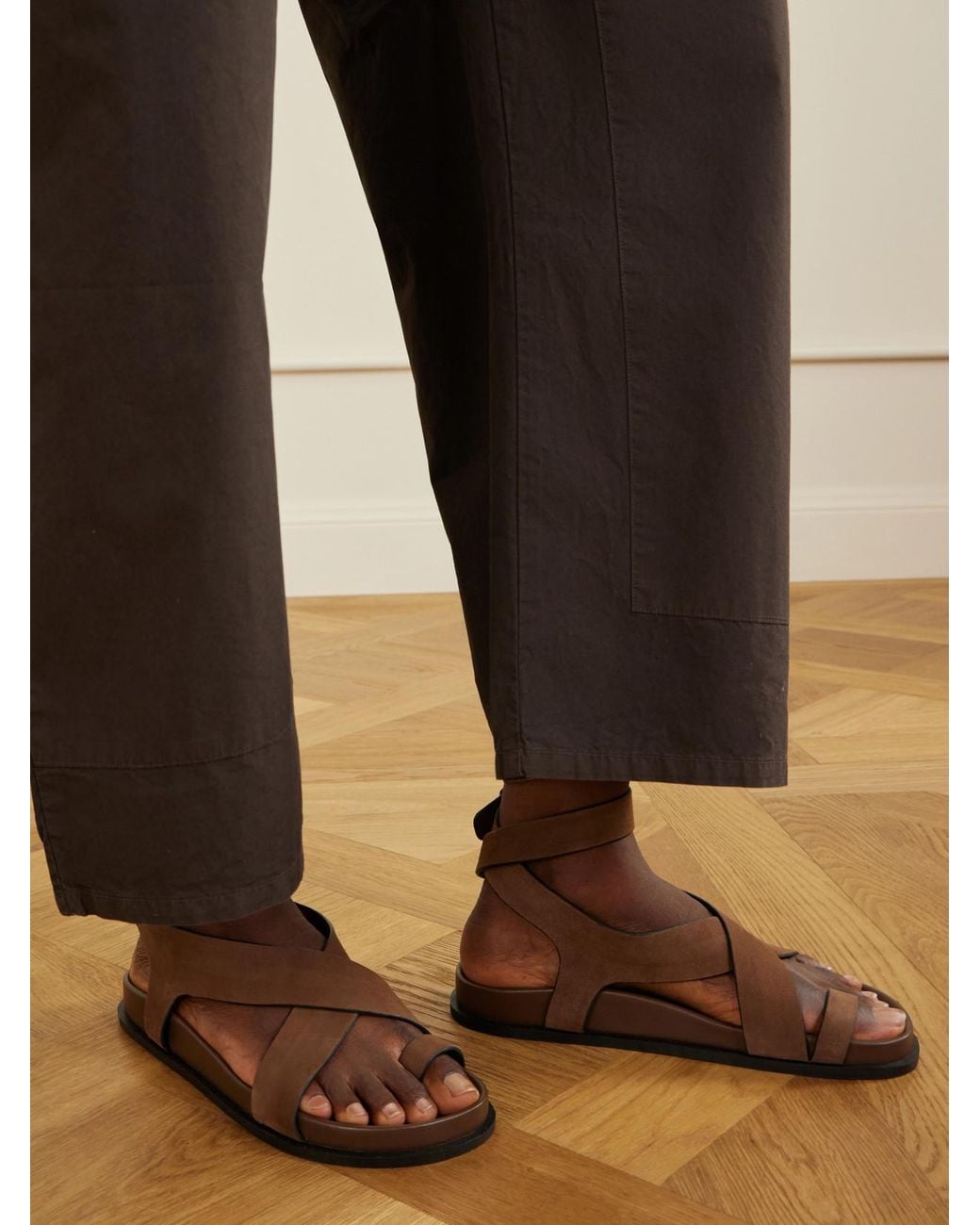 A.Emery Brown Jalen Crossed Suede Sandals