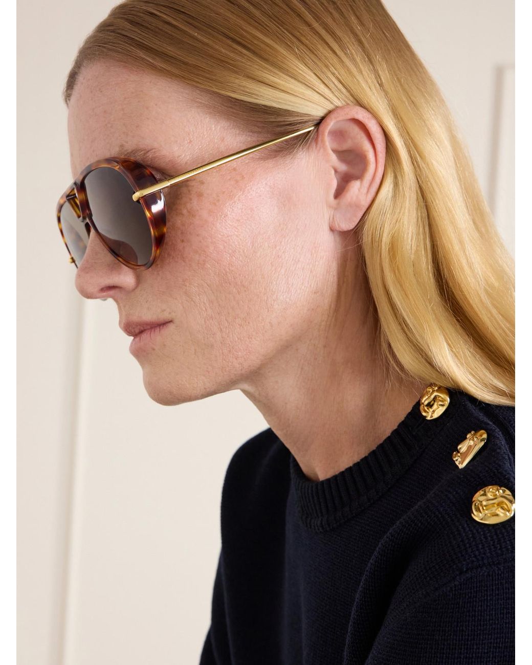 Bottega Veneta Multicolor Drop Aviator-Style Tortoiseshell Acetate Sunglasses