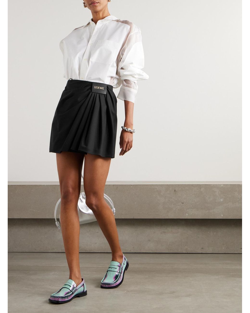 Loewe Draped Cotton And Silk-Blend Twill Mini Skirt in Black