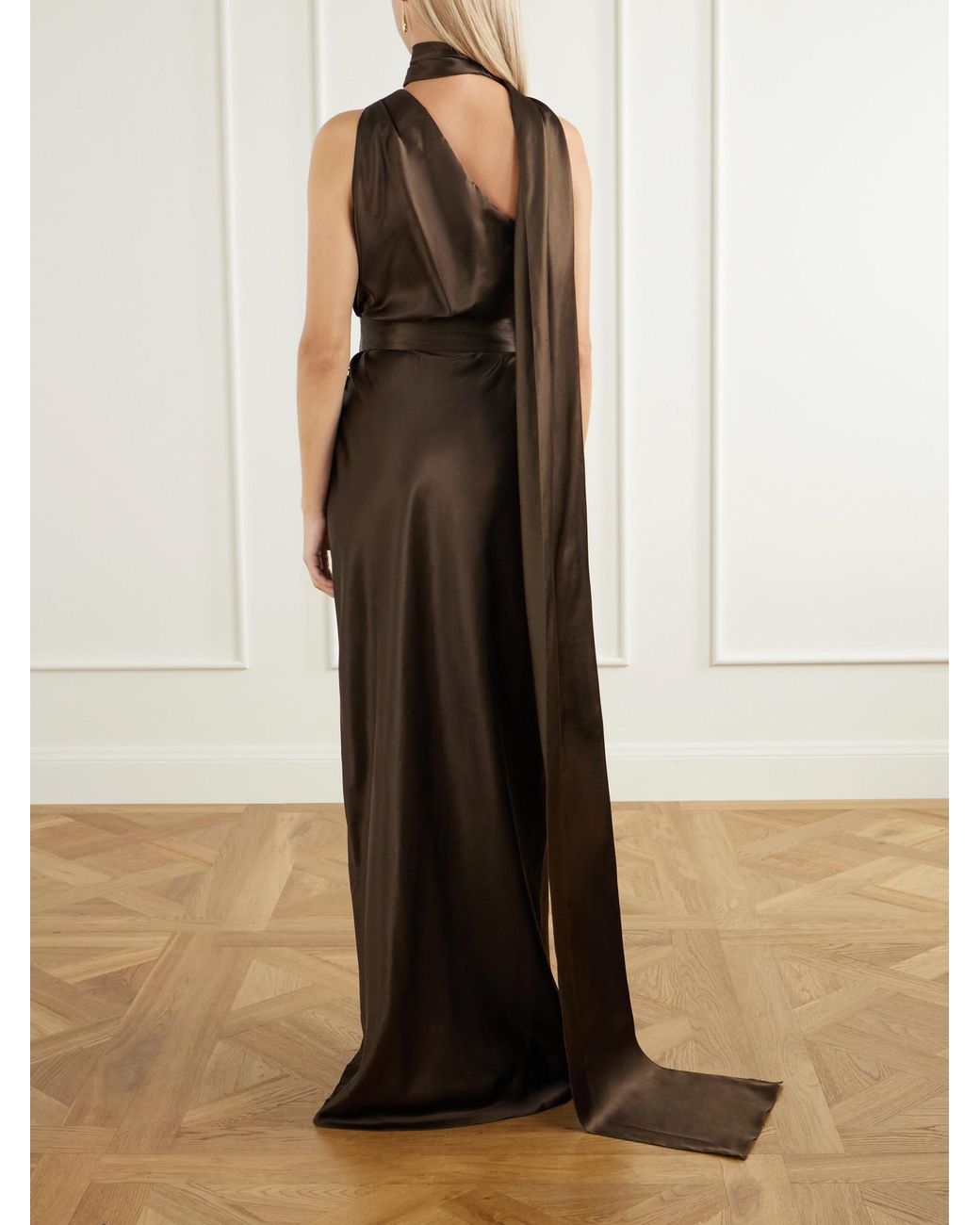Ralph Lauren Natural Rynn Belted Duchess-Silk Halterneck Gown