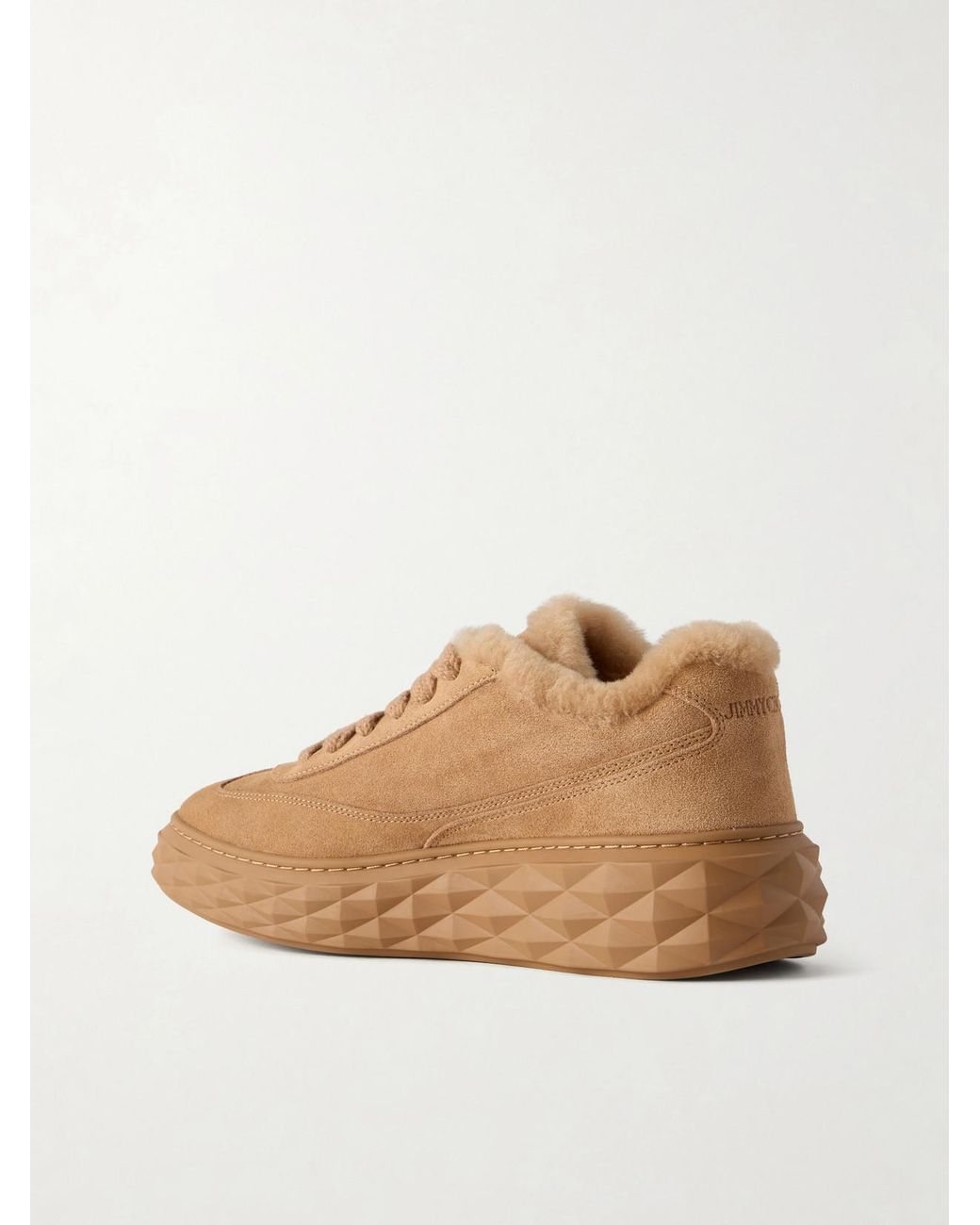 Jimmy Choo Brown Diamond Maxi Retro Shearling-Trimmed Suede Sneakers