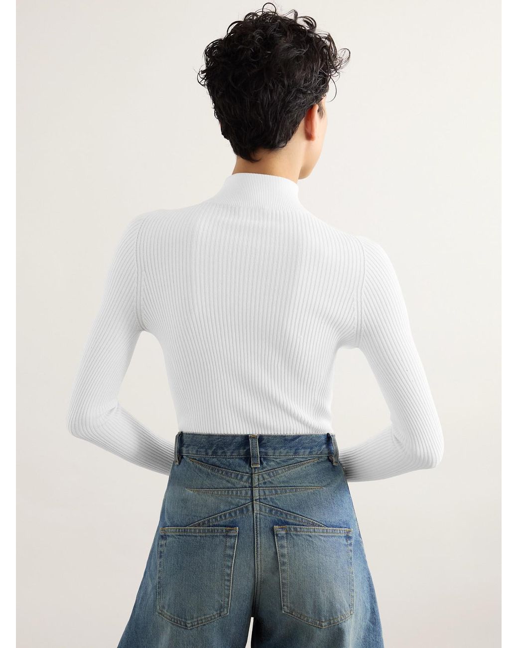 Alaïa White Ribbed-Knit Turtleneck Bodysuit