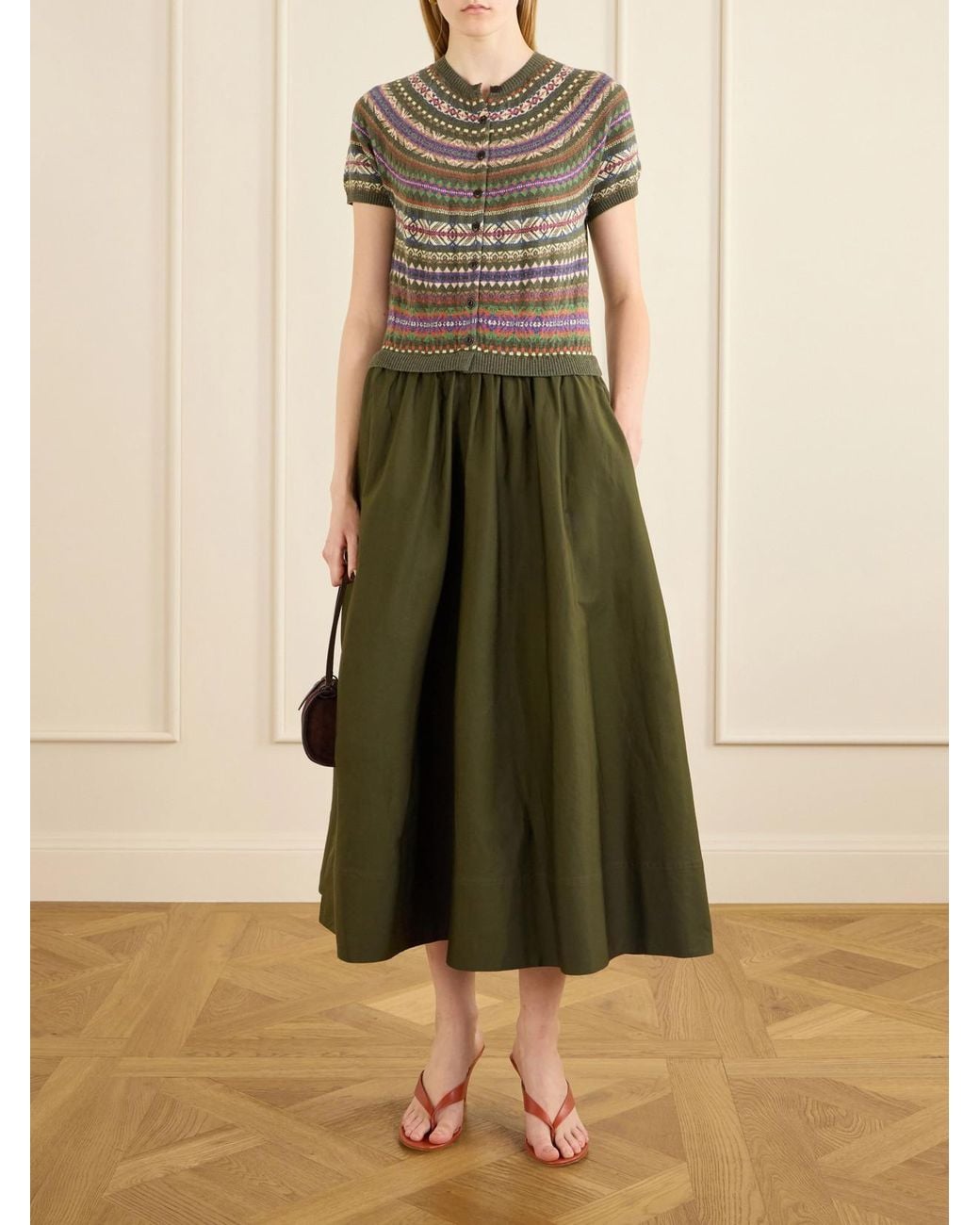 Polo Ralph Lauren Green Striped Wool, Cotton And Cashmere-Blend Midi Dress