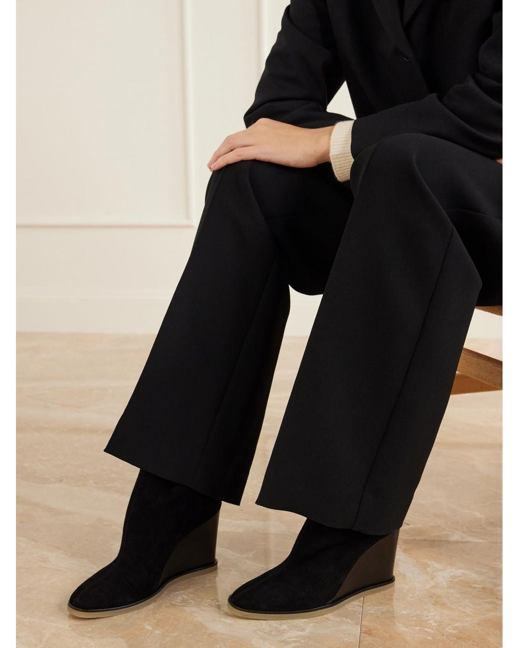Aquazzura Black Saint Honoré 85 Suede Wedge Ankle Boots