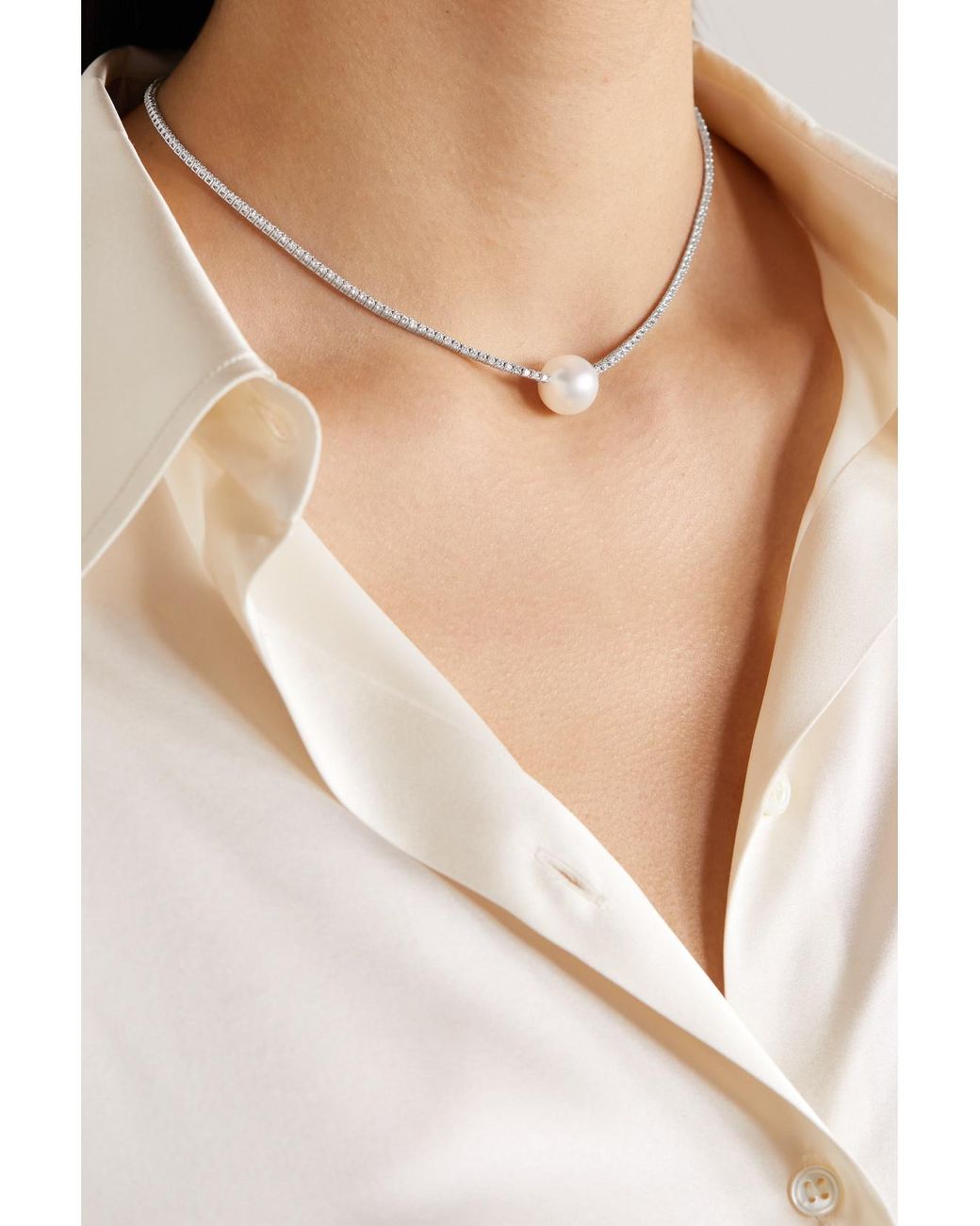 Mizuki White Eve 18-Karat, Pearl And Diamond Necklace