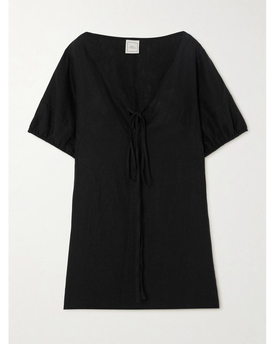Deiji Studios Open Linen Short Set in Black