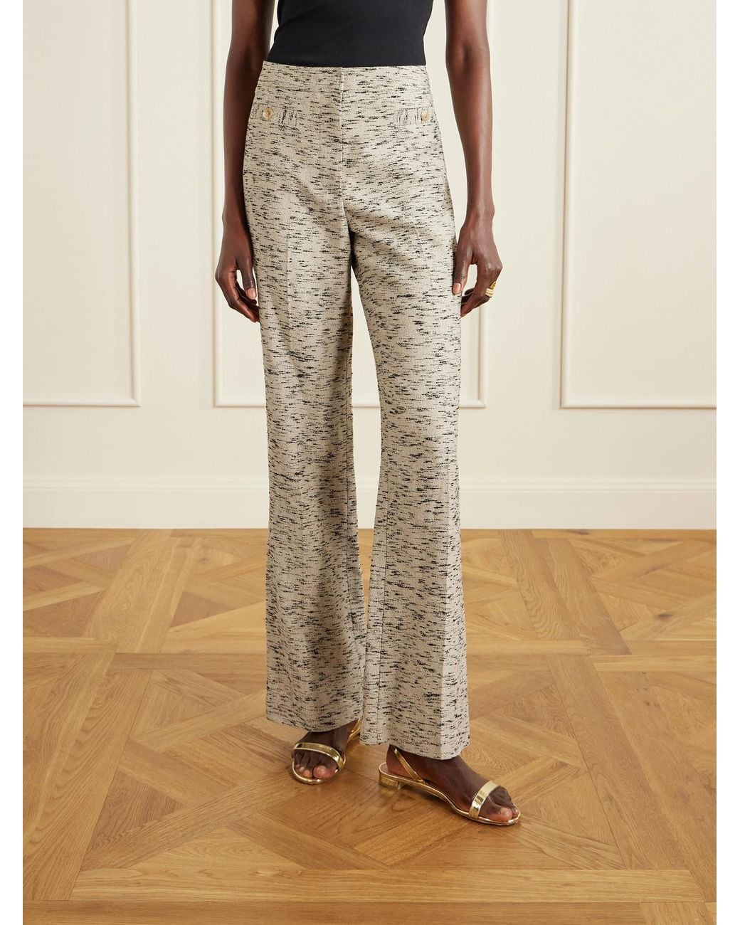 Ulla Johnson White Blanca Tweed Straight-Leg Pants