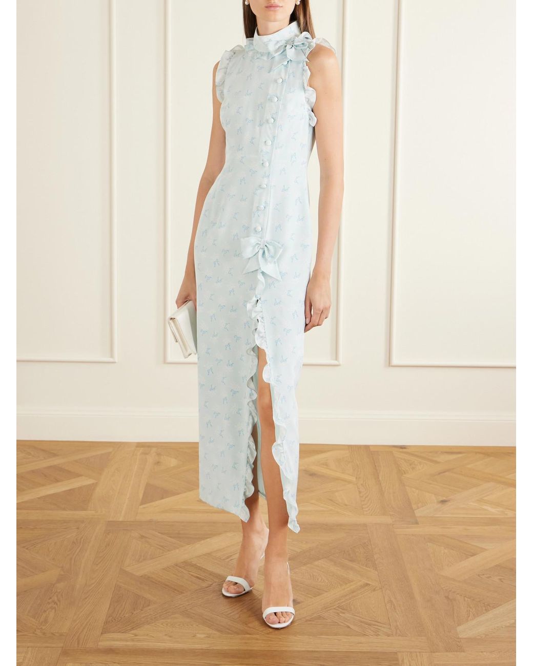 Alessandra Rich White Printed Silk Midi Dress