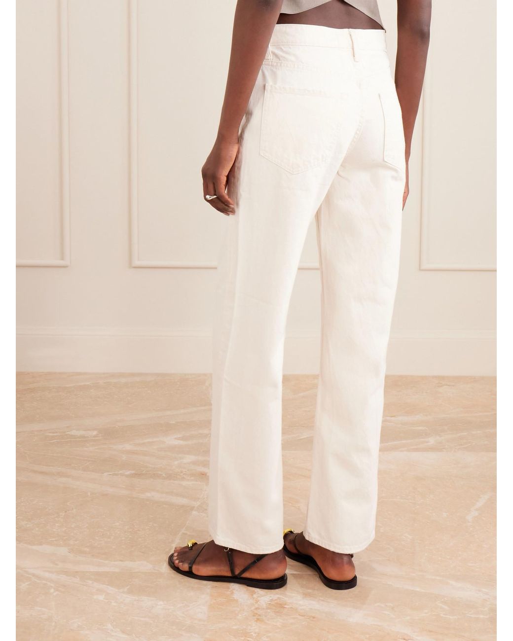 Mother White The Dodger Skimp Mid-Rise Straight-Leg Jeans