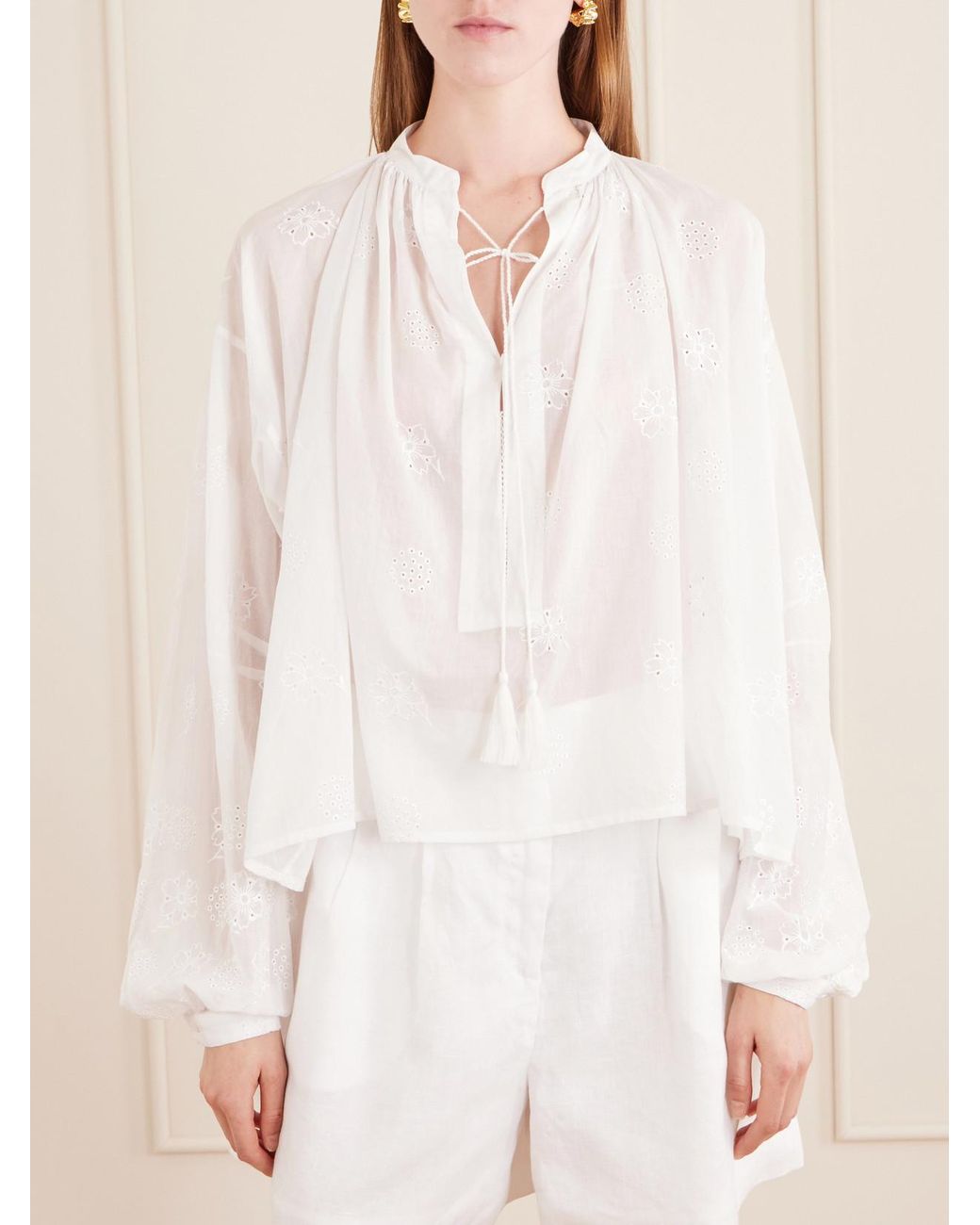Thierry Colson White Guise Embroidered Cotton Blouse