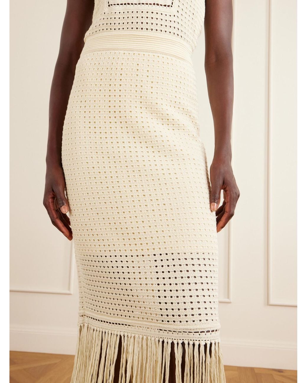 Zimmermann Natural Indra Fringed Crocheted Cotton Maxi Skirt