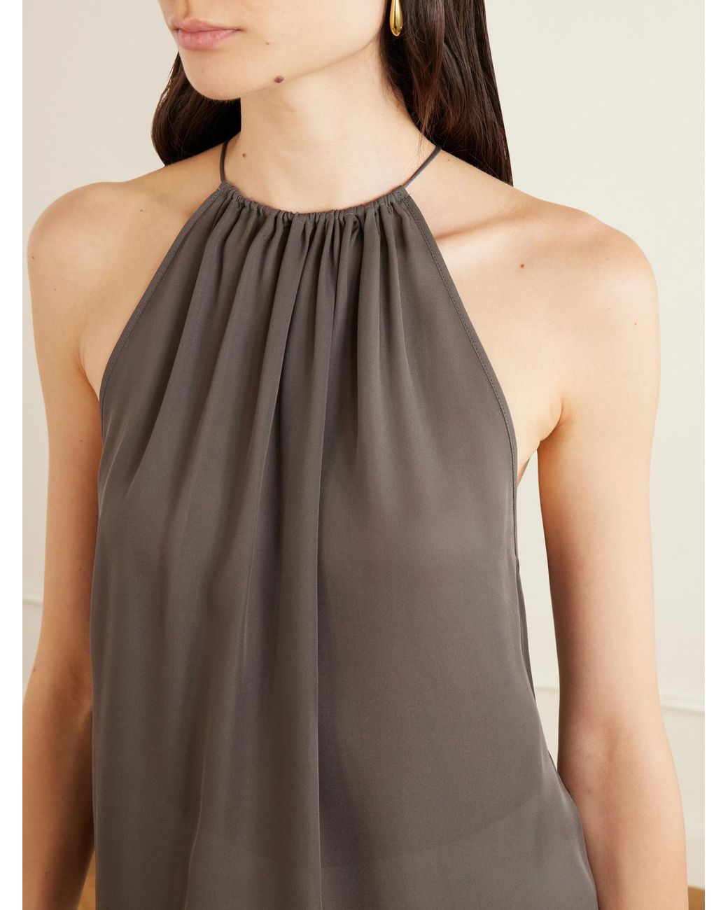 Nili Lotan Gray Nikki Silk Halterneck Tank