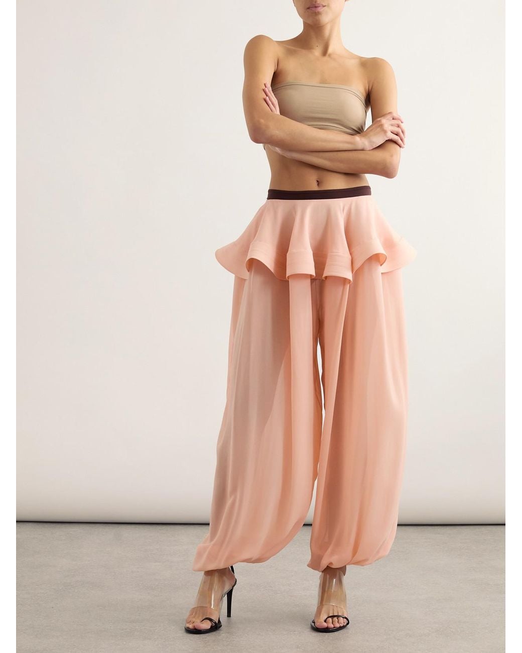 Alaïa Pink Pleated Georgette Peplum Balloon Pants