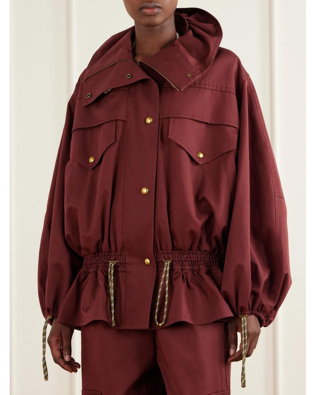 Zimmermann Red Clash Drawstring Cotton-Drill Jacket