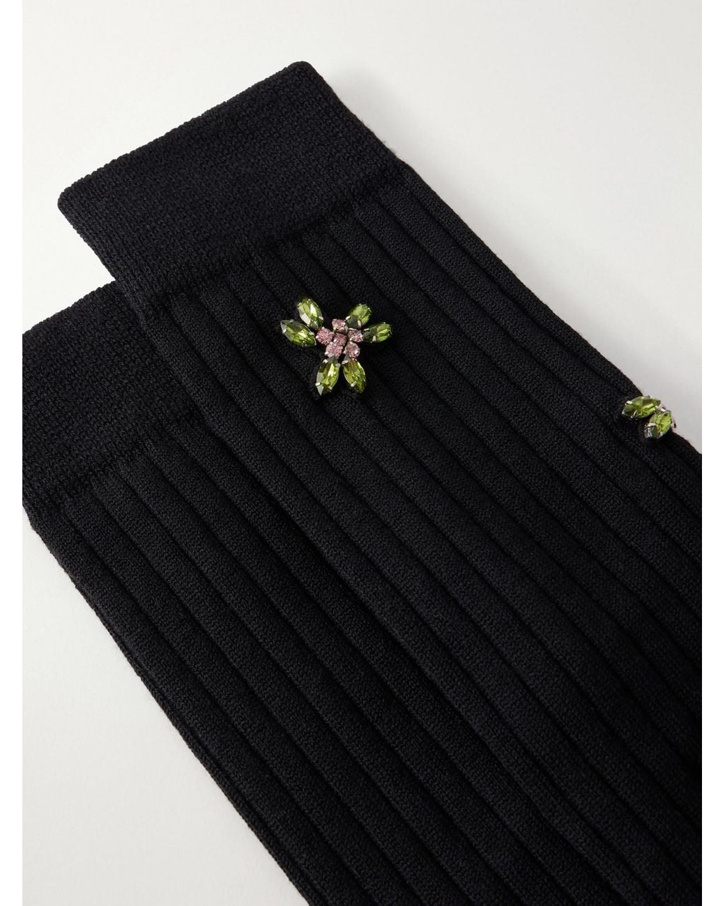 Simone Rocha Black Embellished Ribbed Merino Wool-Blend Socks