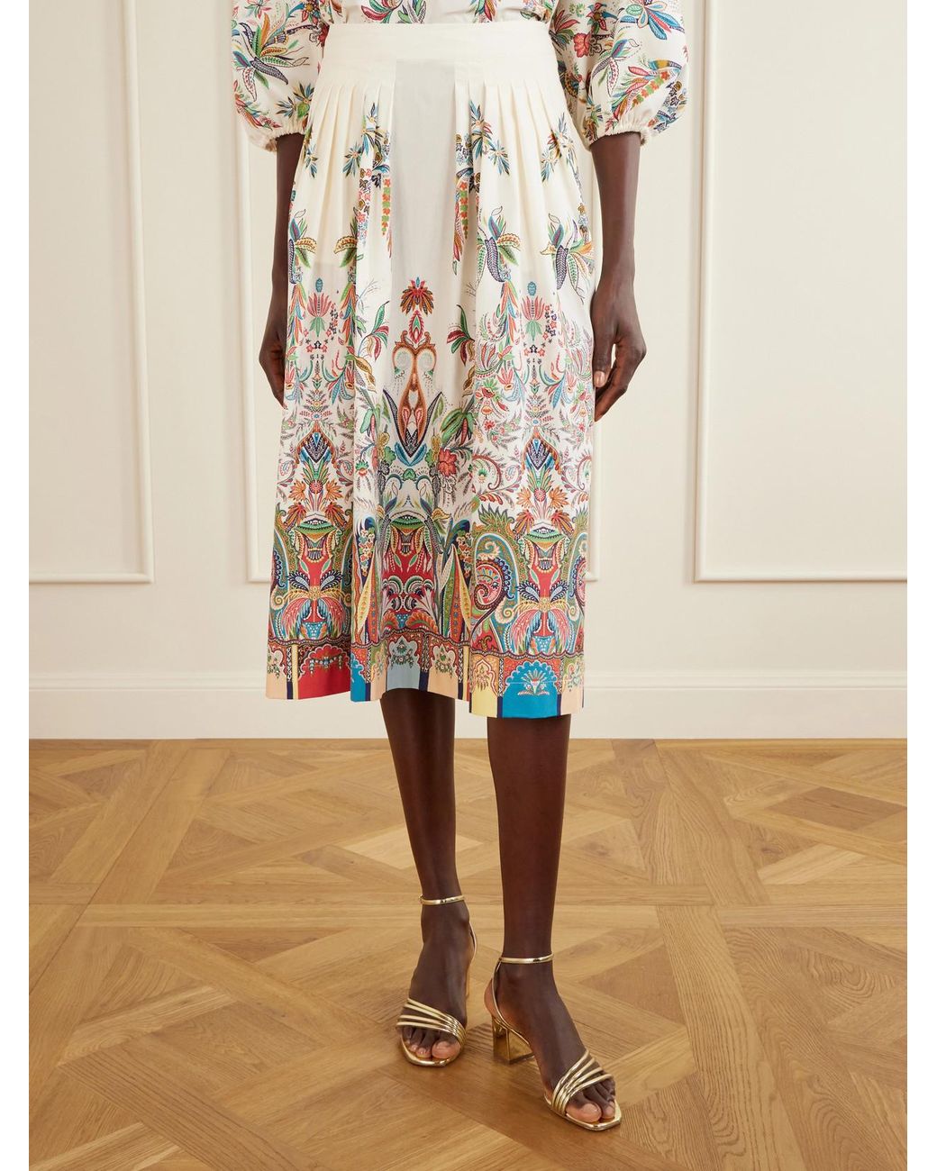 Etro White Paisley-Print Cotton-Poplin Midi Skirt