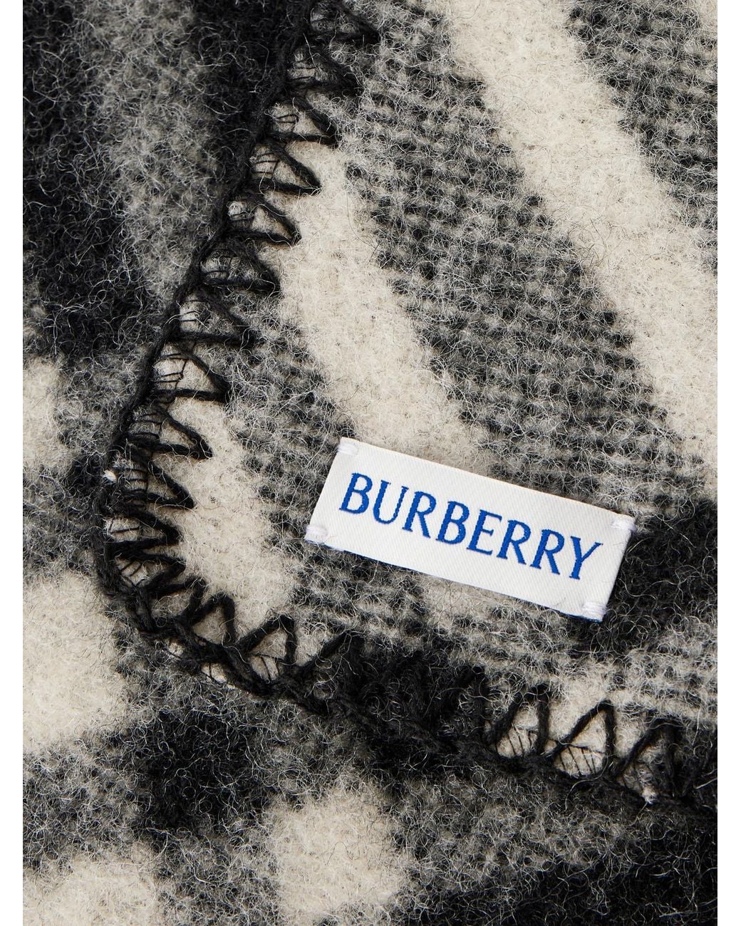Burberry Black Checked Wool Scarf