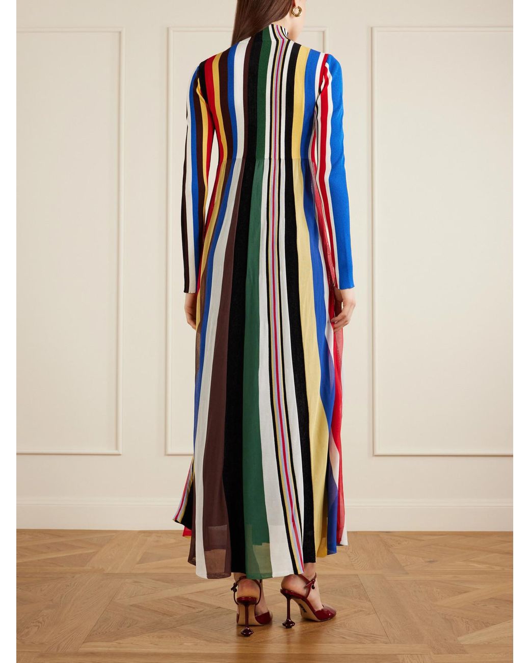Loewe Blue Striped Chiffon And Ribbed Jersey Maxi Dress
