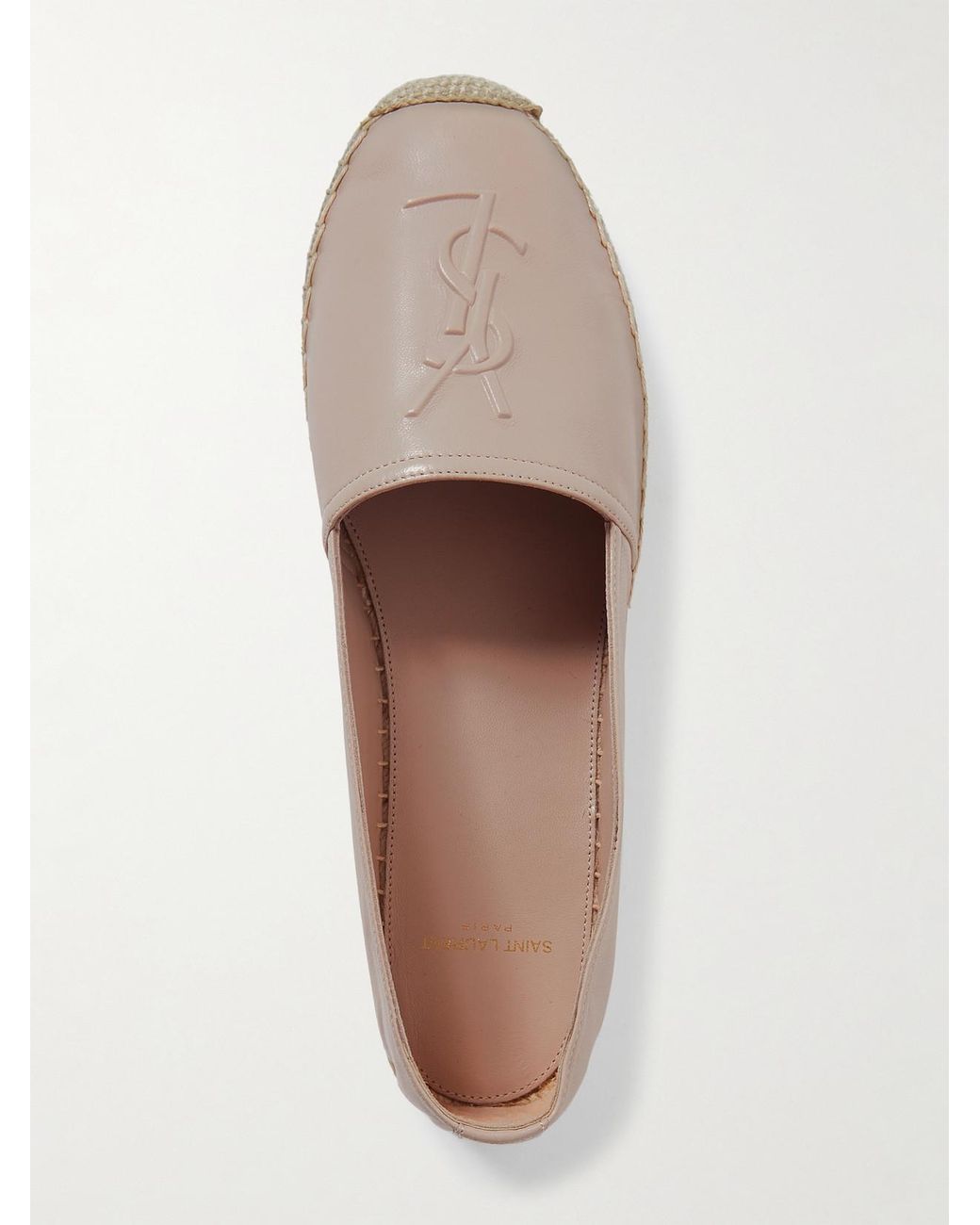 Saint Laurent White Logo-Embossed Leather Espadrilles
