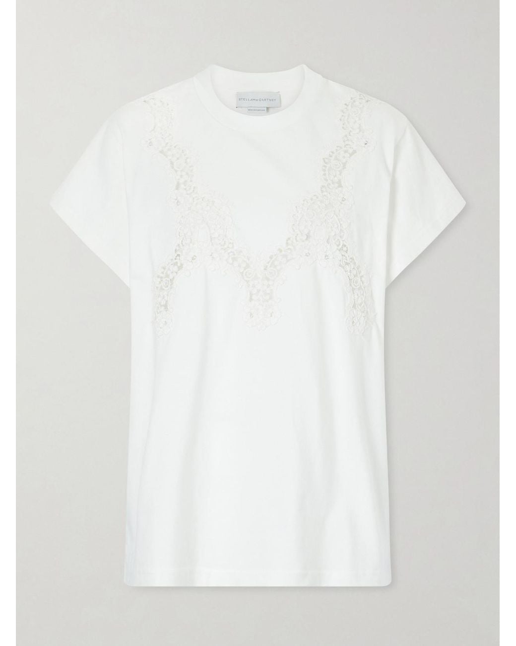 Stella McCartney White Lace-Trimmed Cotton-Jersey T-Shirt